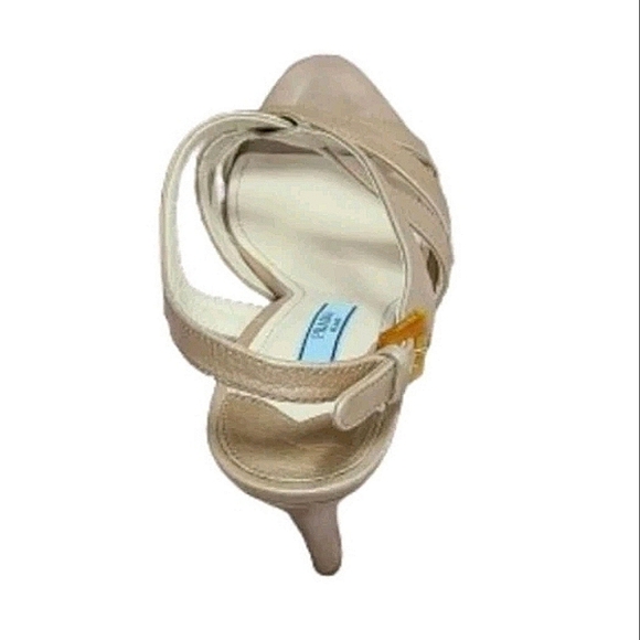 PRADA Cream Strappy Open Toe Sandal Buckle Platform  Tan Slingback Heels Size 36 - Picture 9 of 16